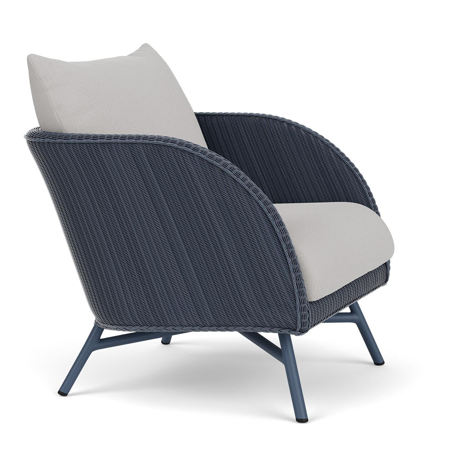 Lloyd Flanders Essence Lounge Chair W/Tundra Dove Fabric - Denim Blue Finish - Angled thumbnail