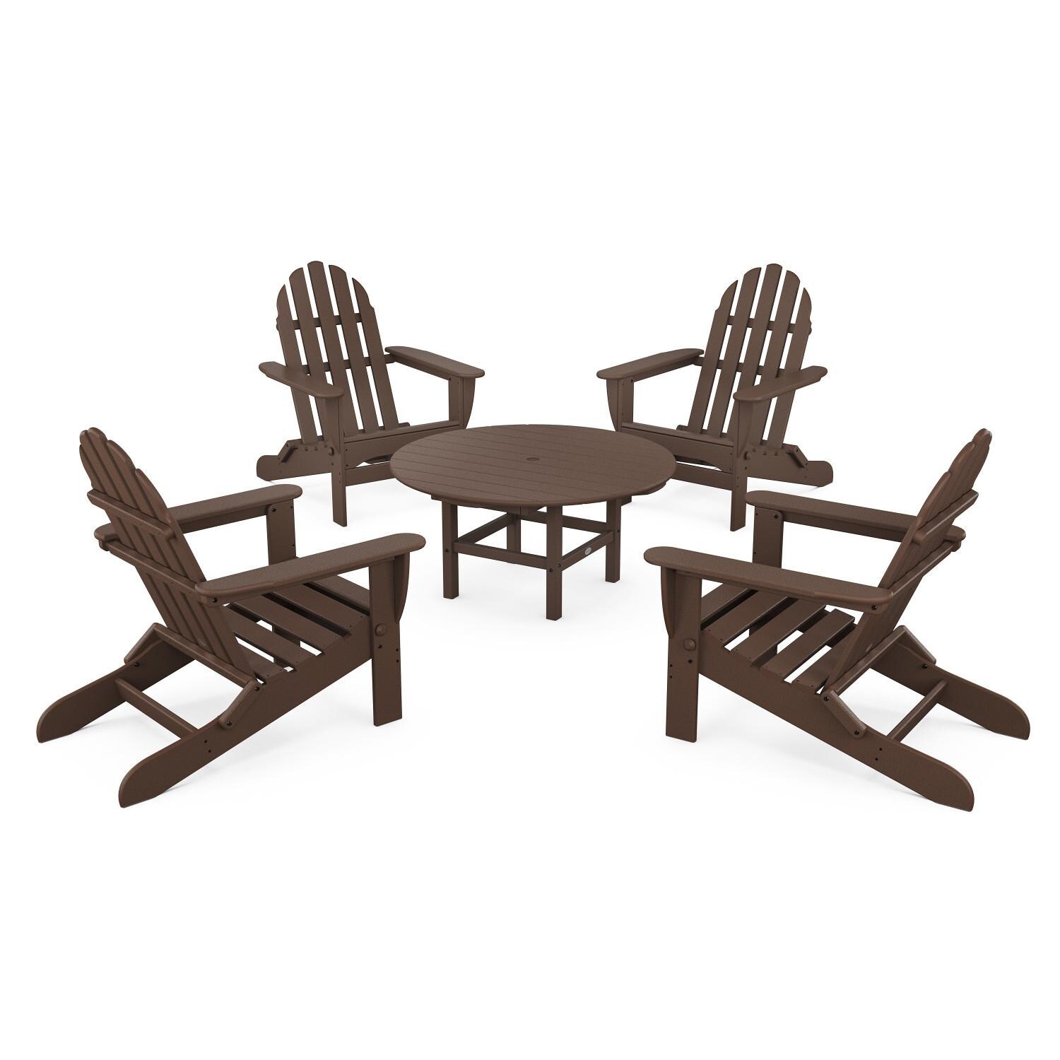 Classic Adirondack 5 Pc Recycled Plastic Seating Set w/ Folding Chairs in Mahogany by POLYWOOD