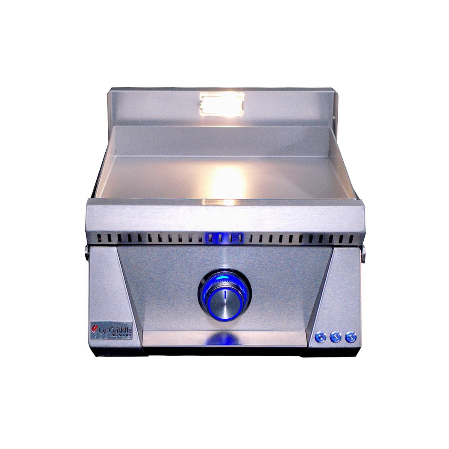 Le Griddle Pro Series 40 16-in Built-In Propane Flat Top Grill w/ 3mm Plate & Lid - Burner Off Blue LED Knob - White Background thumbnail