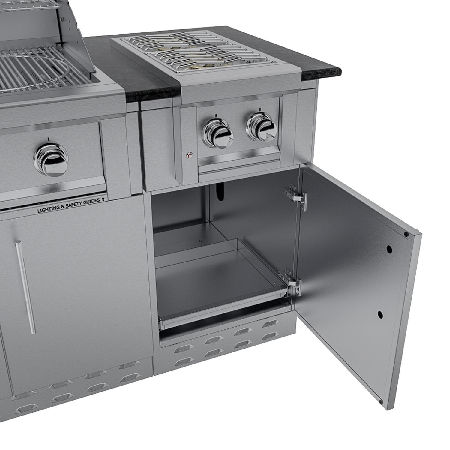 Sunstone Grills SCPCAPRICE6.4-LP Caprice 6 1/2 Ft Outdoor Kitchen Island w/ Propane Grill & Side Burner, Door & Drawer - Side Burner Cabinet - Detail thumbnail