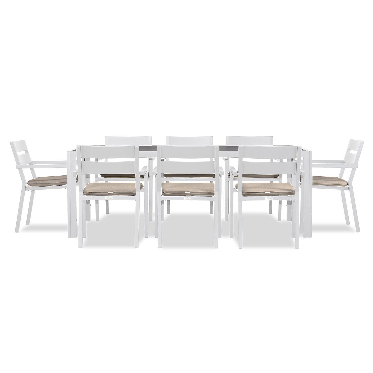 Calm Bay 9 Pc Rectangular Dining Set in White/Canvas Flax by Lakeview - White Background 2 thumbnail