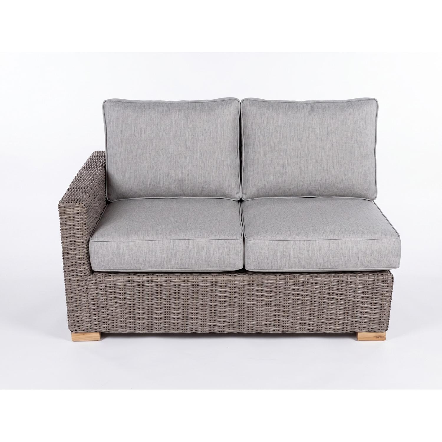 Royal Teak Collection SB2LG Sanibel 2 Person Wicker Left Arm Loveseat w/ Sunbrella Canvas Granite Cushions in Canvas Granite - Loveseat w/ Cushions - White Background thumbnail