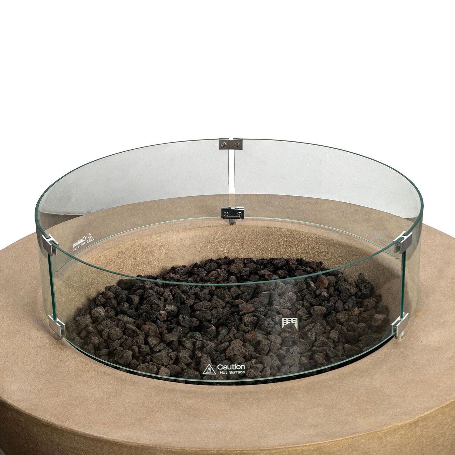 Glenwood 42-in Round Bowl Concrete Natural Gas Fire Pit w/ Push Button Ignition in Sand by Lakeview Outdoor Designs - Glass Wind Guard - Off - White Background thumbnail