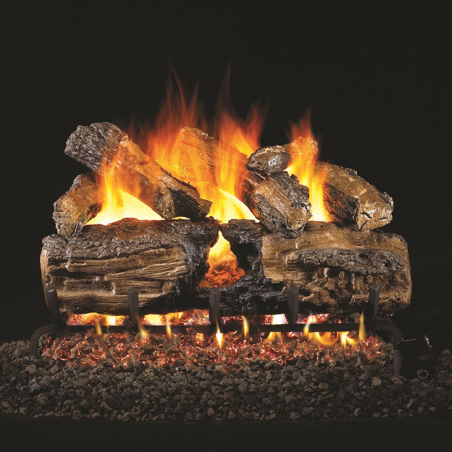 Peterson Real Fyre 24-Inch Burnt Split Oak Log Set With Vented Propane ANSI Certified G46 Burner - Manual Safety Pilot