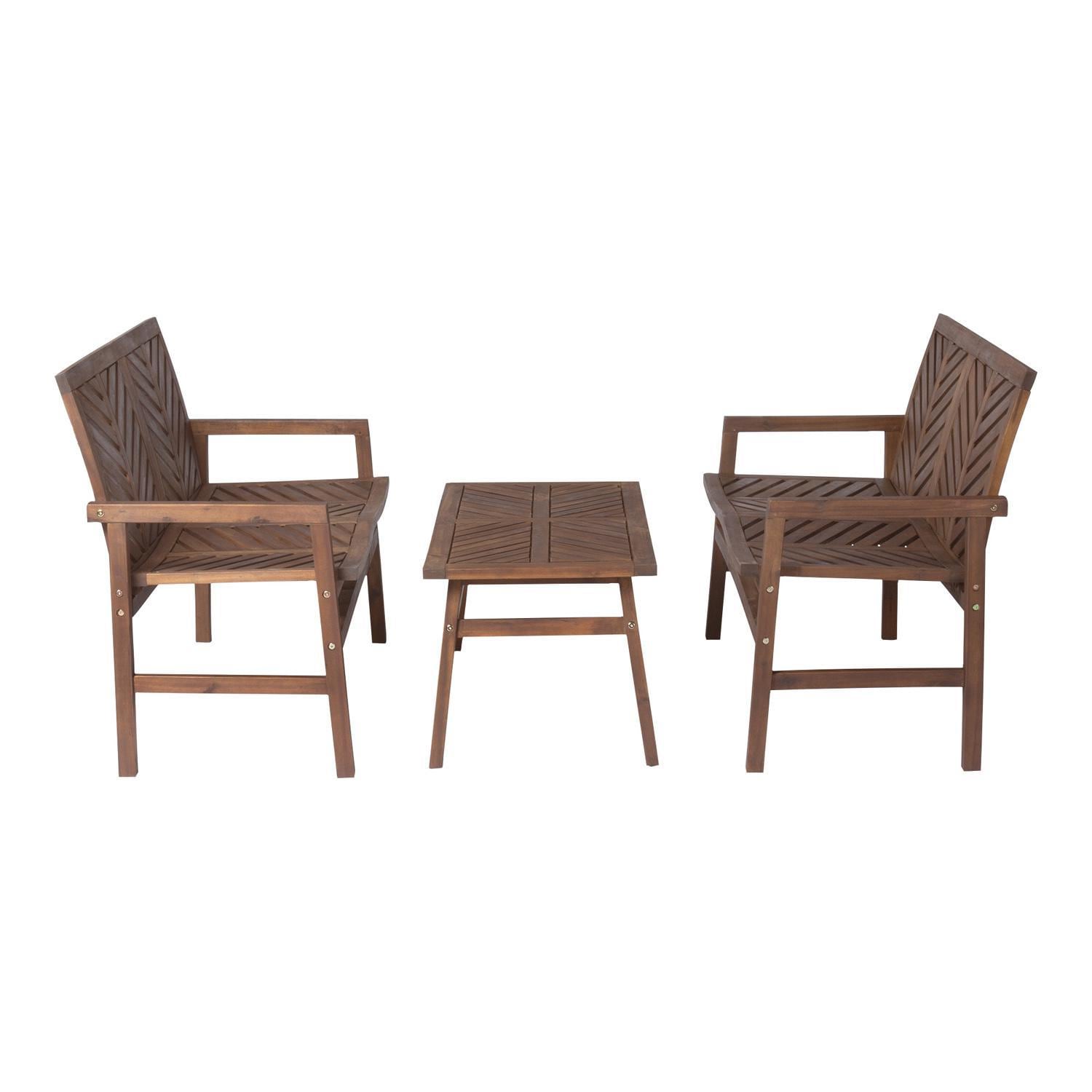 Ultimate Patio Wishlake 3 Piece Acacia Patio Conversation Set W/ 42 X 20 Inch Rectangular Table - Dark Brown - Side View thumbnail