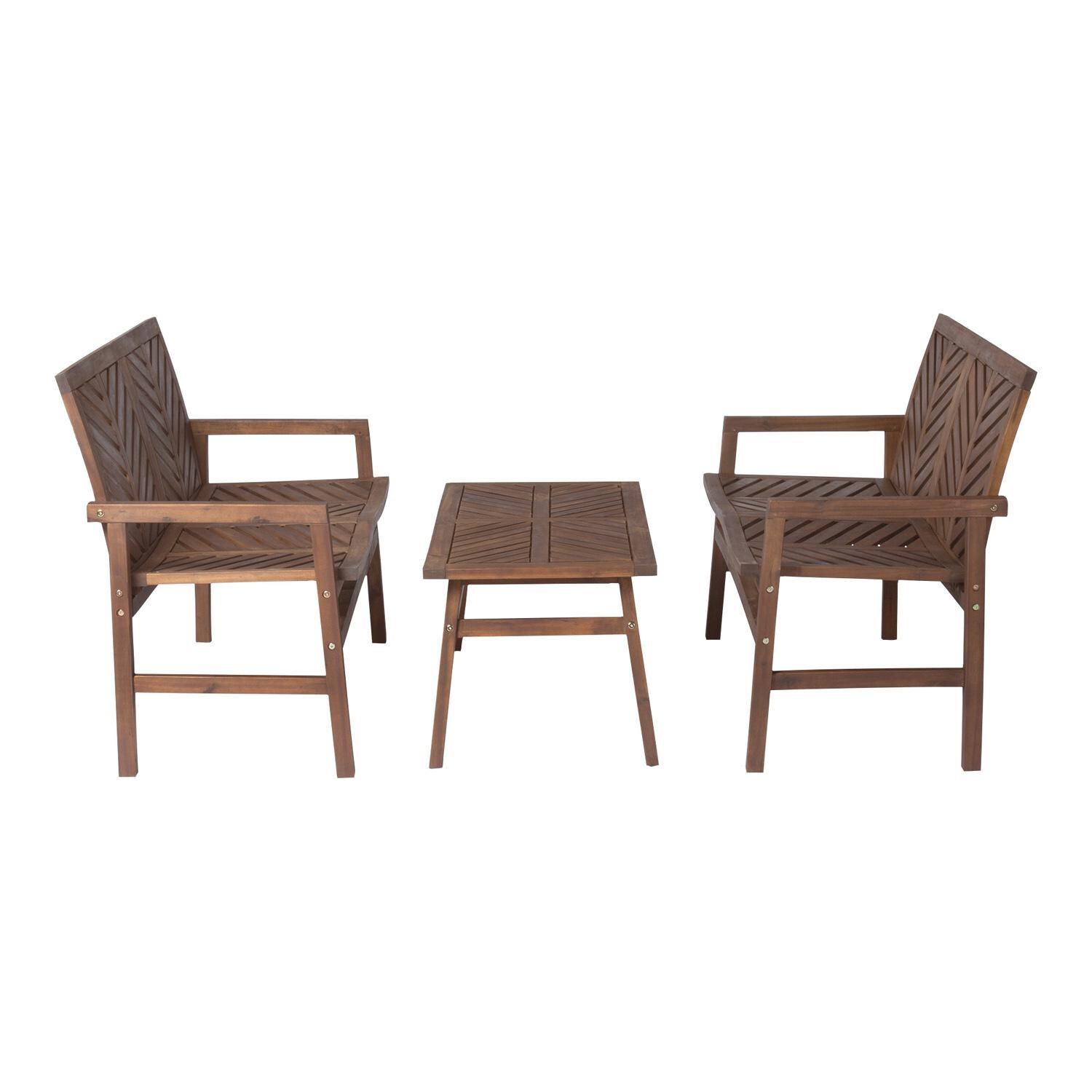Ultimate Patio Wishlake 3 Piece Acacia Patio Conversation Set W/ 42 X 20 Inch Rectangular Table - Dark Brown - Side View thumbnail