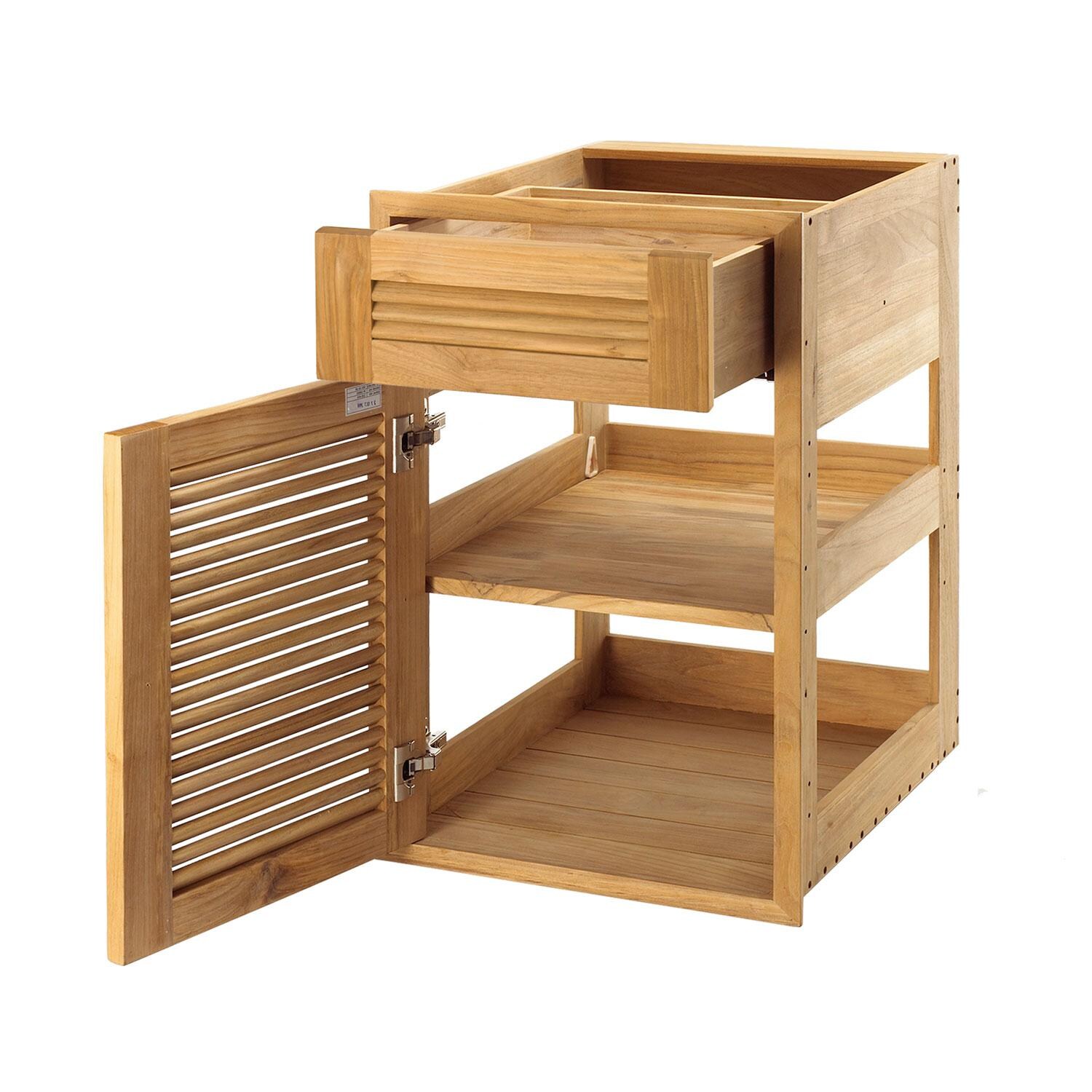 Pacific Teak Millworks 18 Inch Louvered Drawer/Door Combo W/ Shelf - Left Hinge