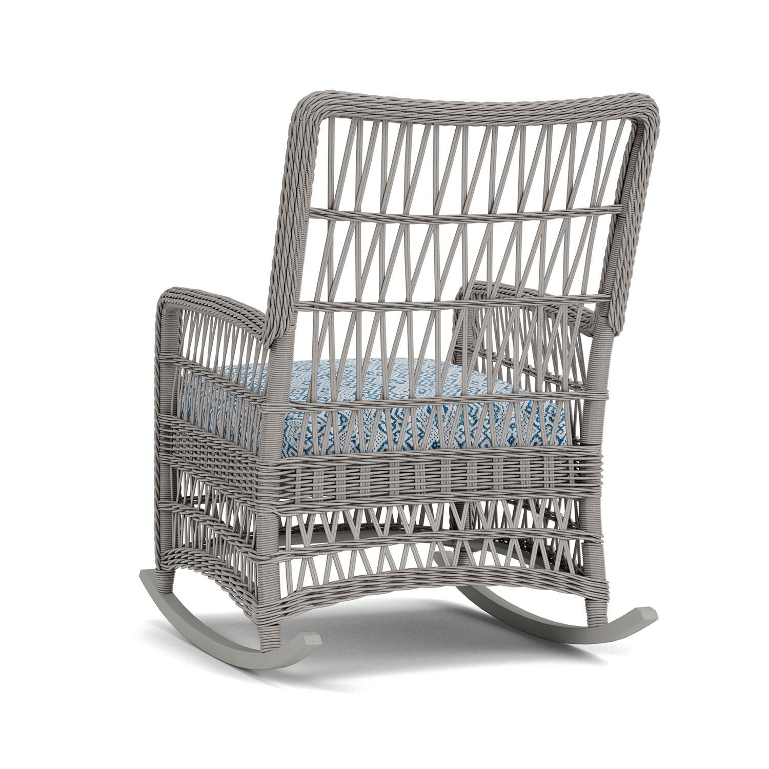 Lloyd Flanders Mackinac High Back Porch Rocker in Putty Finish with Aman Capri fabric - Rear Left thumbnail