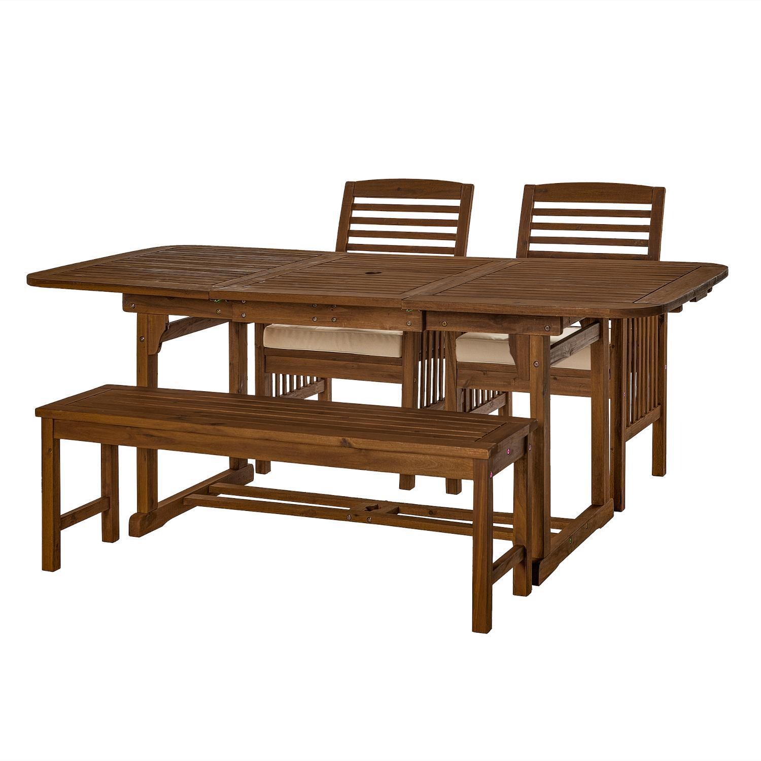 Ultimate Patio Horizon Way 4 Piece Acacia Patio Dining Set W/ 55-79 X 35 Inch Extension Rectangular Table - Dark Brown - Angled Left thumbnail