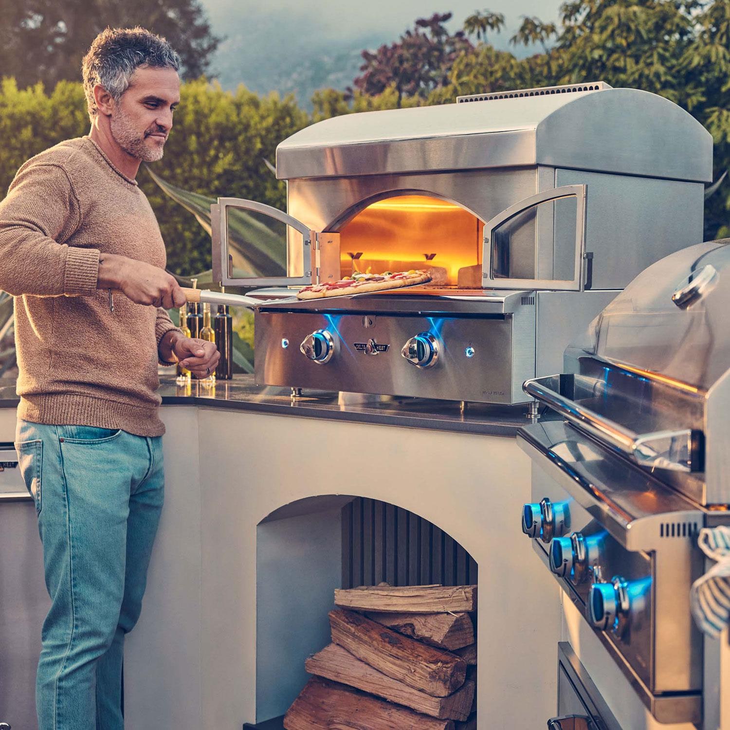 Delta Heat DHPO30F-L 30-inch Freestanding Pizza Oven Propane - Family Utilizing Pizza Oven thumbnail