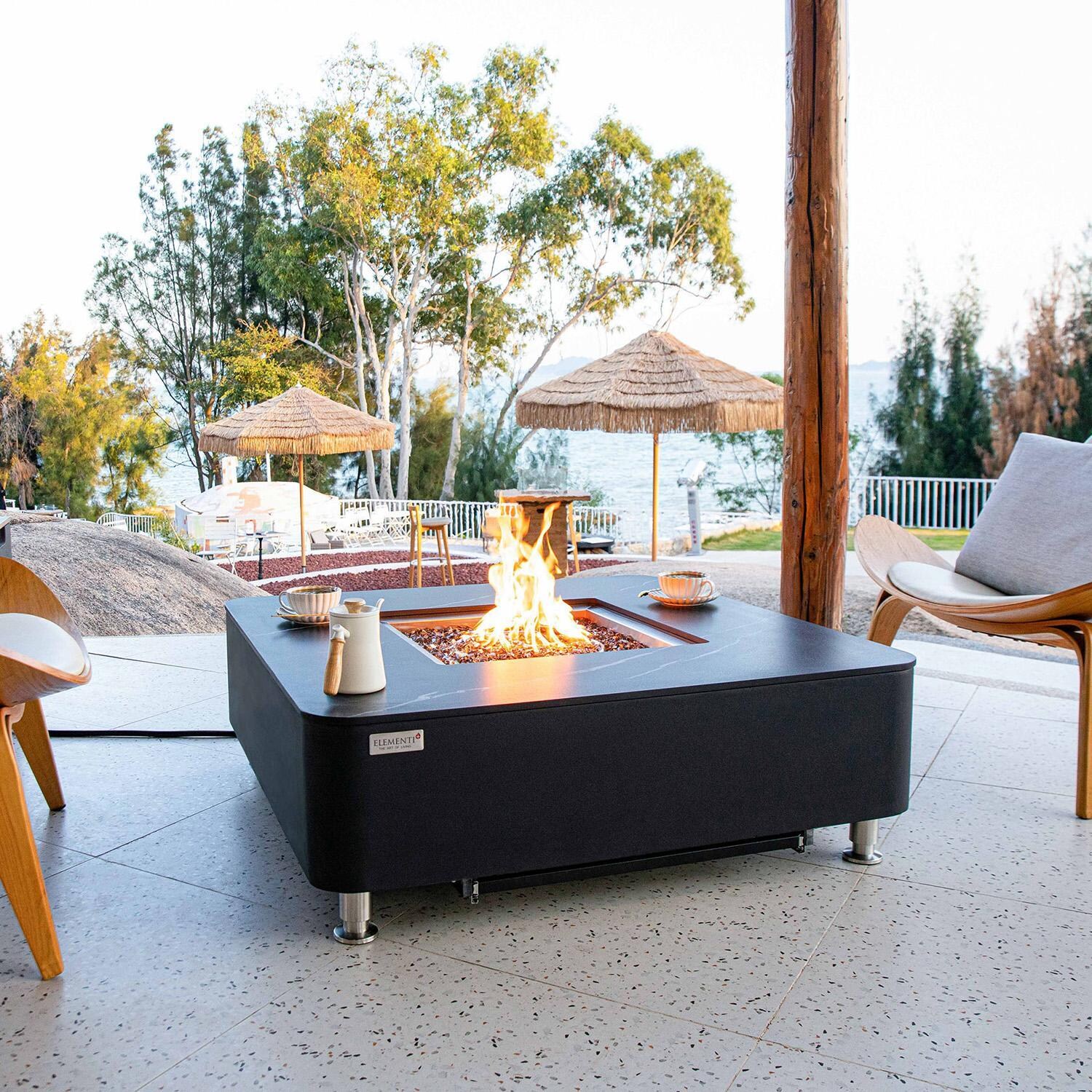 Elementi Annecy 42-Inch Square Porcelain Natural Gas Fire Pit Table - Black - Lifestyle thumbnail