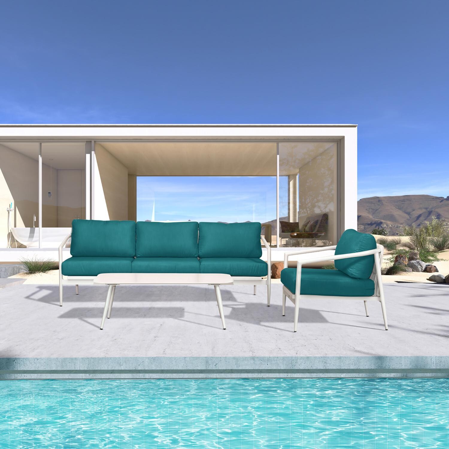 Midnight Cove 3 Pc Aluminum Seating Set in Urban Stone/Spectrum Peacock by Lakeview Outdoor Designs