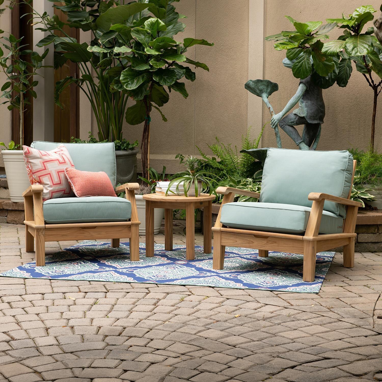 Royal Teak Collection Miami 3 Pc Teak Seating Set w/ 22-in Round End Table in Canvas Spa - Set - Lifestyle thumbnail