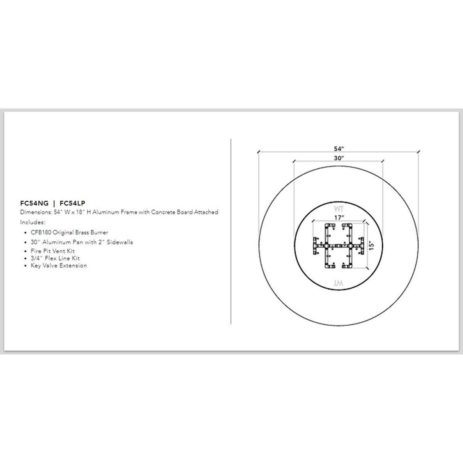 Warming Trends FC54 Circular 54 Inch Natural Gas Ready To Finish Fire Pit Kit - Measurements thumbnail