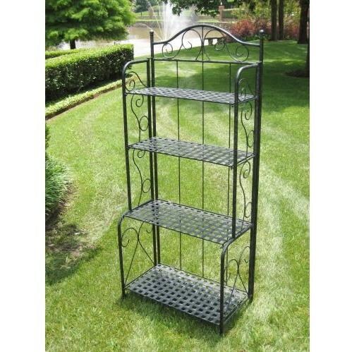 International Caravan Mandalay Wrought Iron Patio Bakers Rack Antique