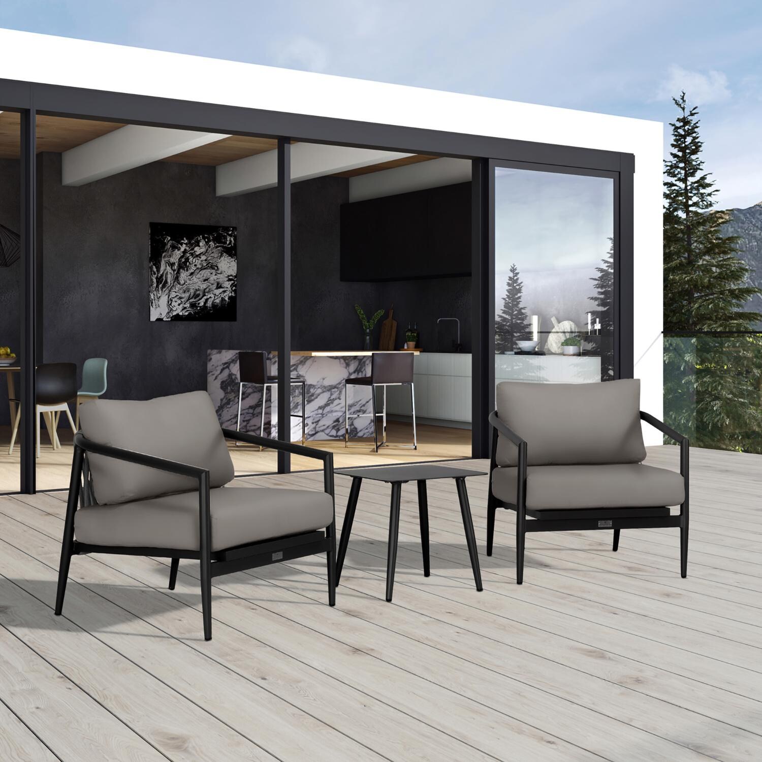 Lakeview Midnight Cove 3 Pc Aluminum Club Chair Seating Set in Black/Carbon/Canvas Charcoal - Detail - Lifestyle thumbnail