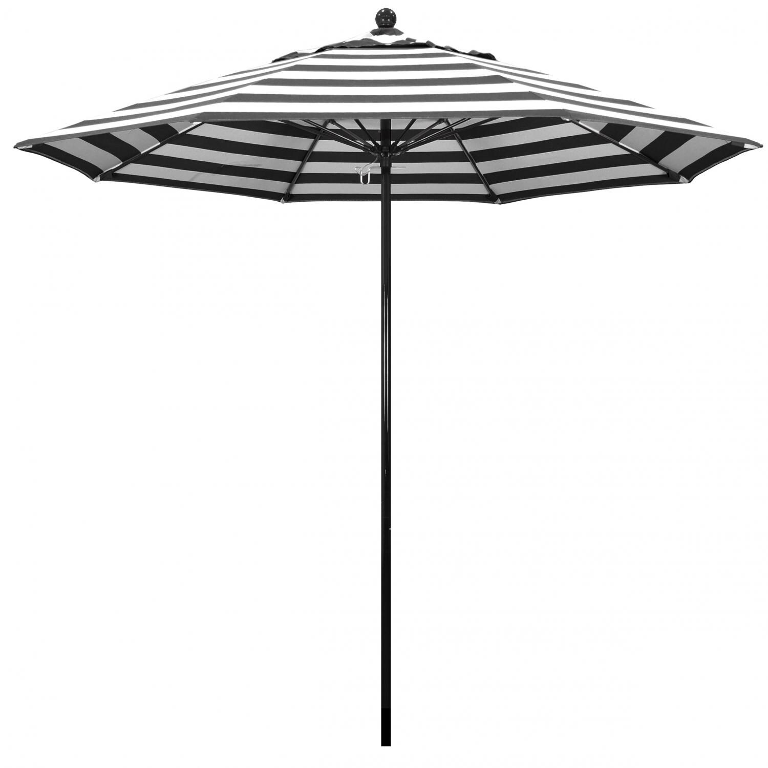 California Umbrella Oceanside Side 9 Ft Octagonal Fiberglass Patio Umbrella W/ Push Lift - Black Frame / Sunbrella Cabana Classic Canopy