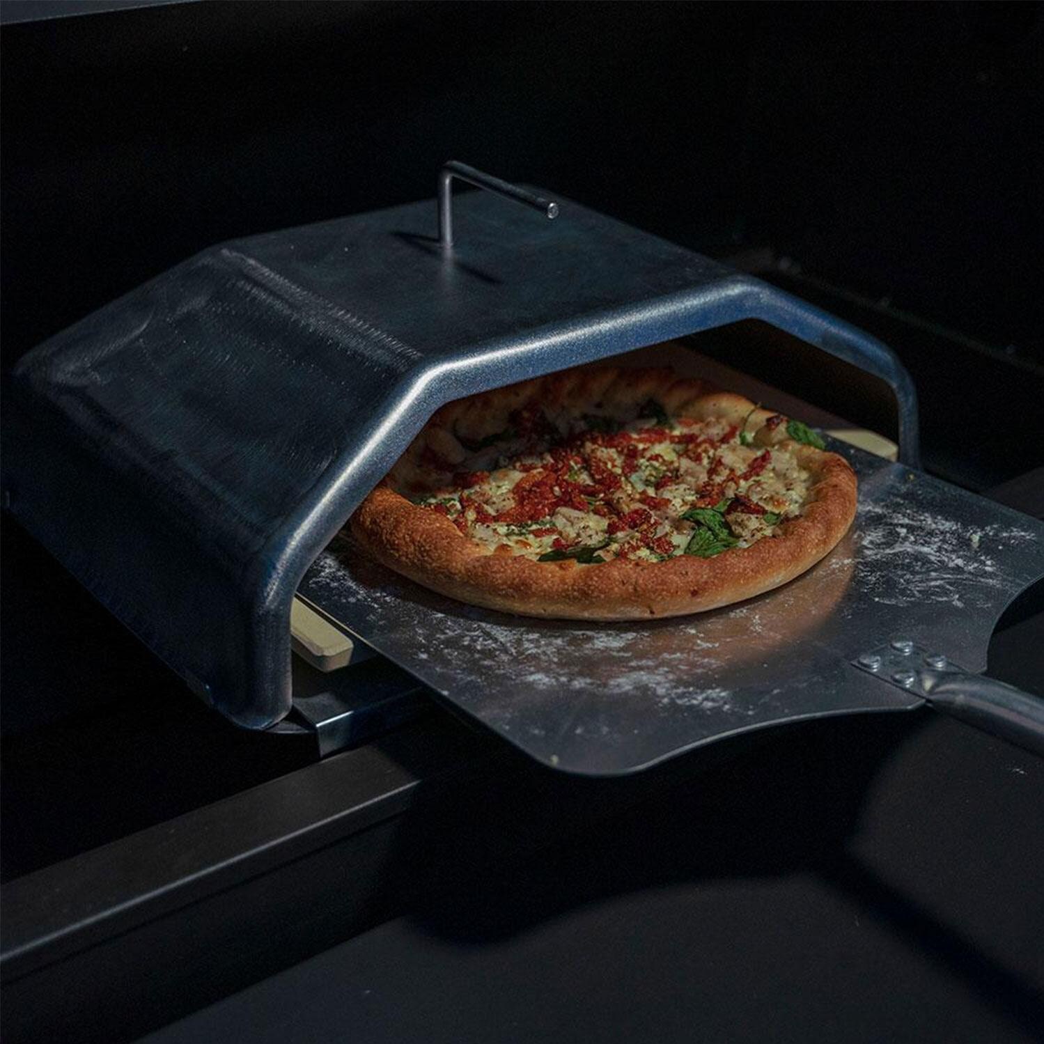 Green Mountain Grills GMG-4023 Pizza Oven Insert for Peak, Ledge, & Daniel Boone Grills - In Use - Detail