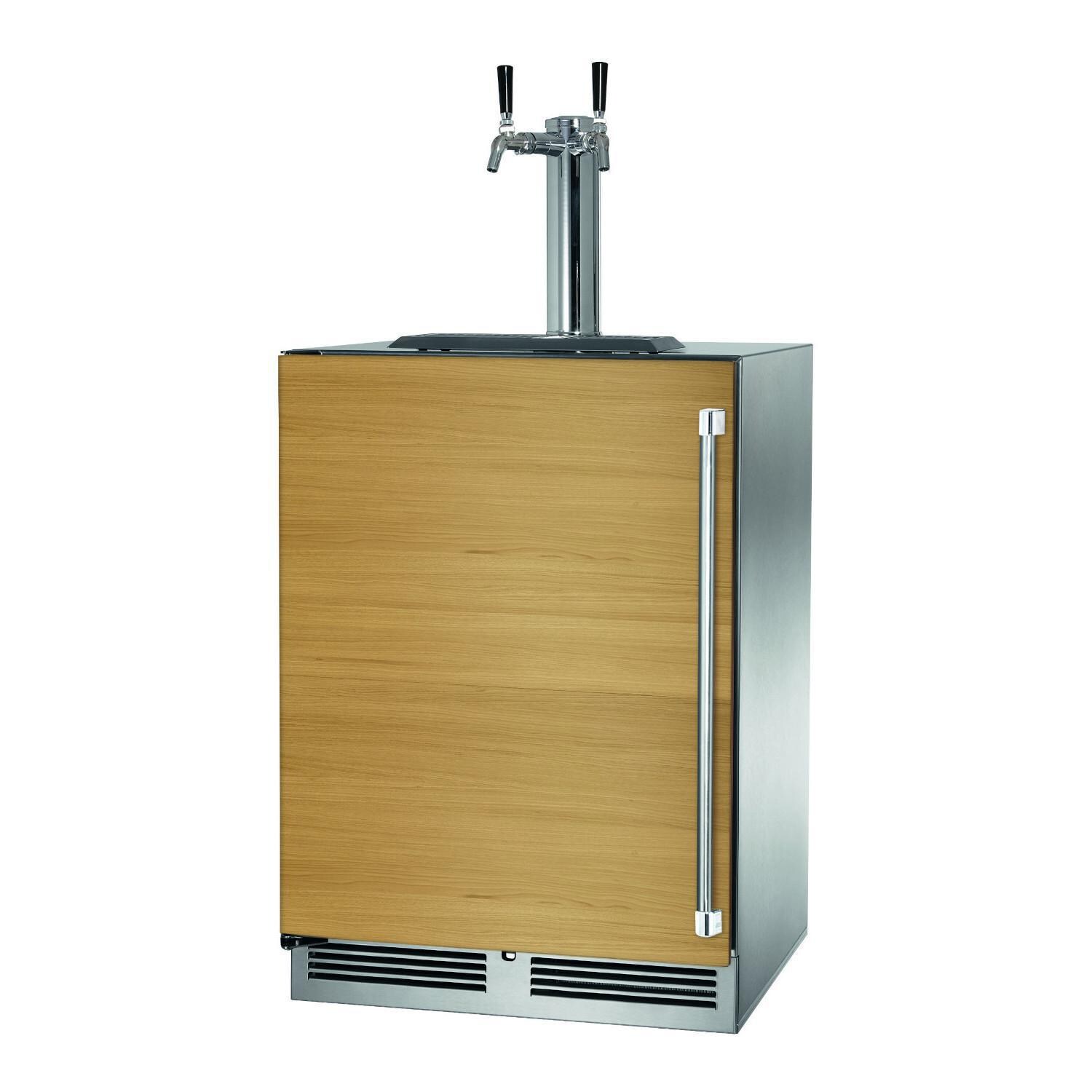 Perlick HP24TO-4-2LL-2 24-Inch Signature Series Stainless Steel Panel Ready Dual Tap Outdoor Beverage Dispenser w/ Door Lock - Custom Light Wood Panel thumbnail
