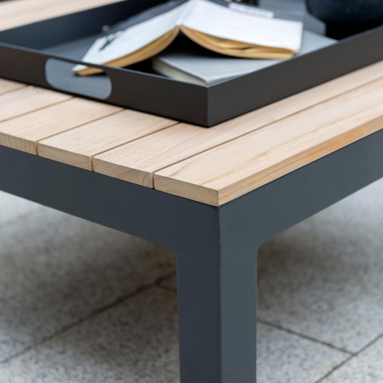 Elba 4 Pc Aluminum/Teak Seating Sectional Corner Set in Charcoal By KETTLER - Aluminum/Teak - Detail thumbnail