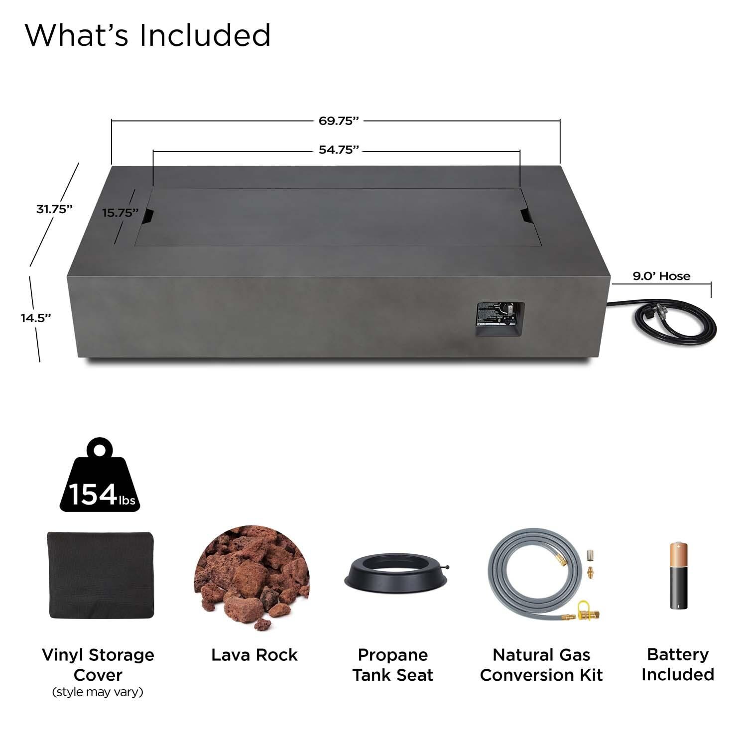 Elysian 70 Inch Rectangular Powder Coated Steel Propane Fire Pit Table in Weathered Slate by Lakeview Outdoor Designs - Included thumbnail