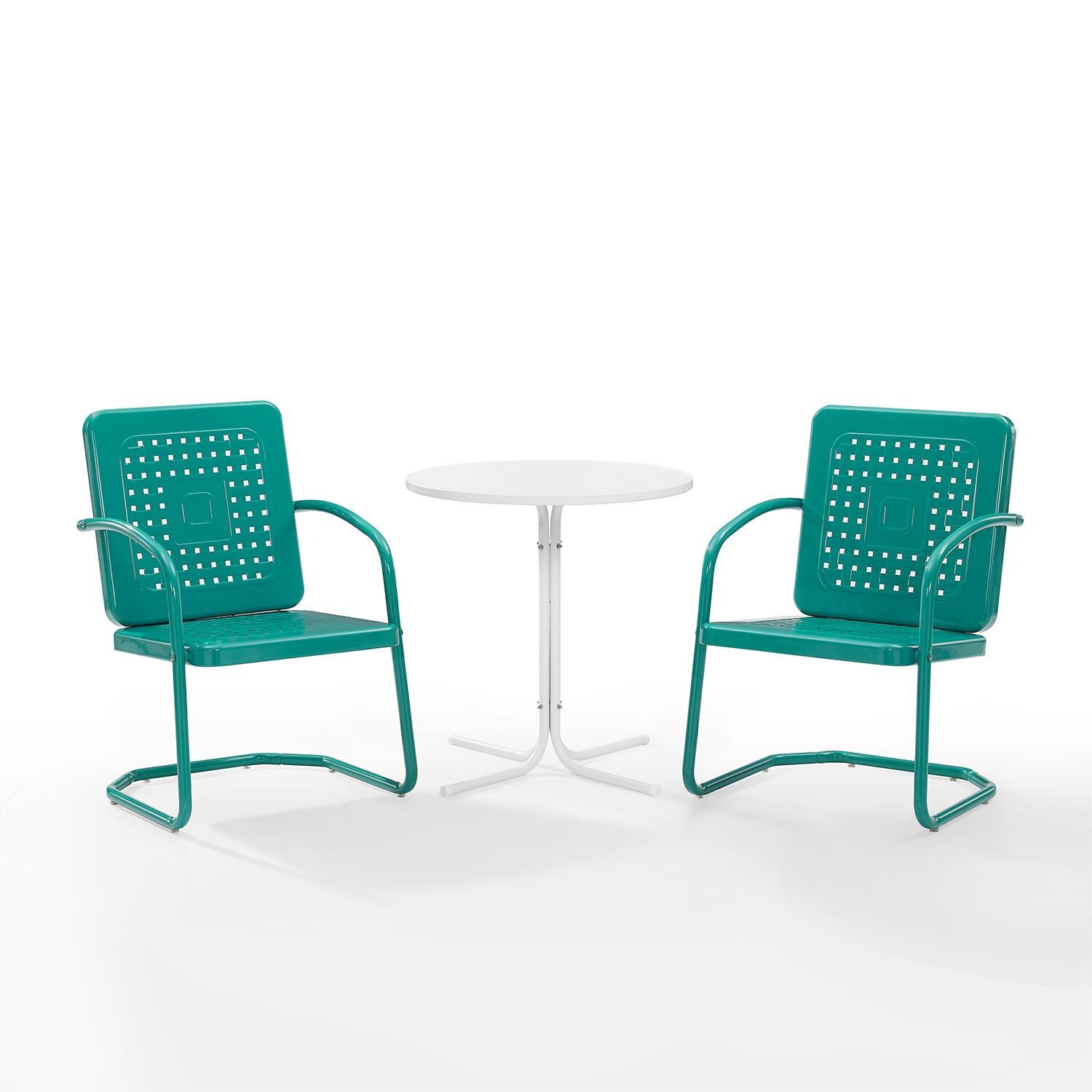 Ultimate Patio UP-32242TU 3Pc Retro Outdoor Bistro Set in Turquoise - Angled Inward - White Background thumbnail