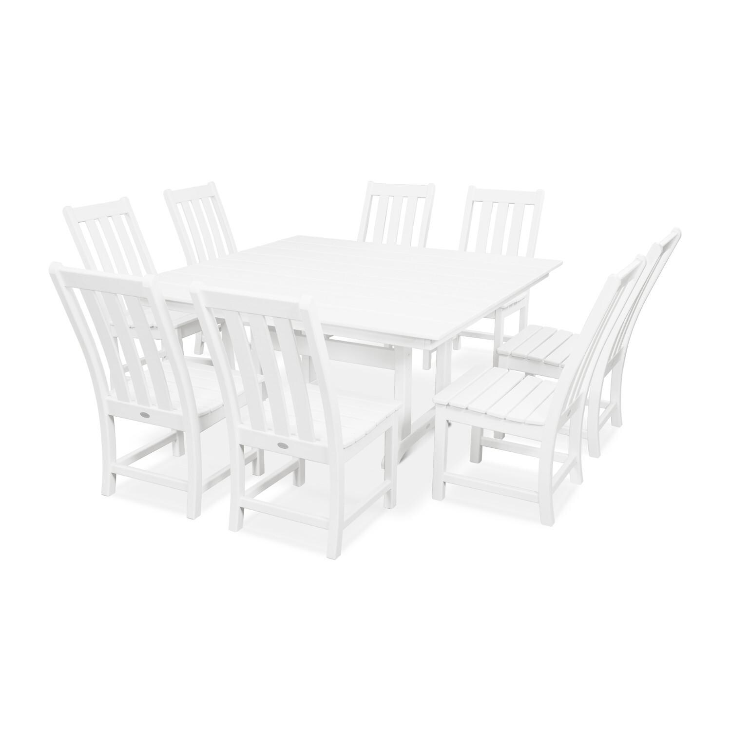 POLYWOOD PWS342-1-WH Vineyard 9-Piece Farmhouse Trestle Dining Set thumbnail