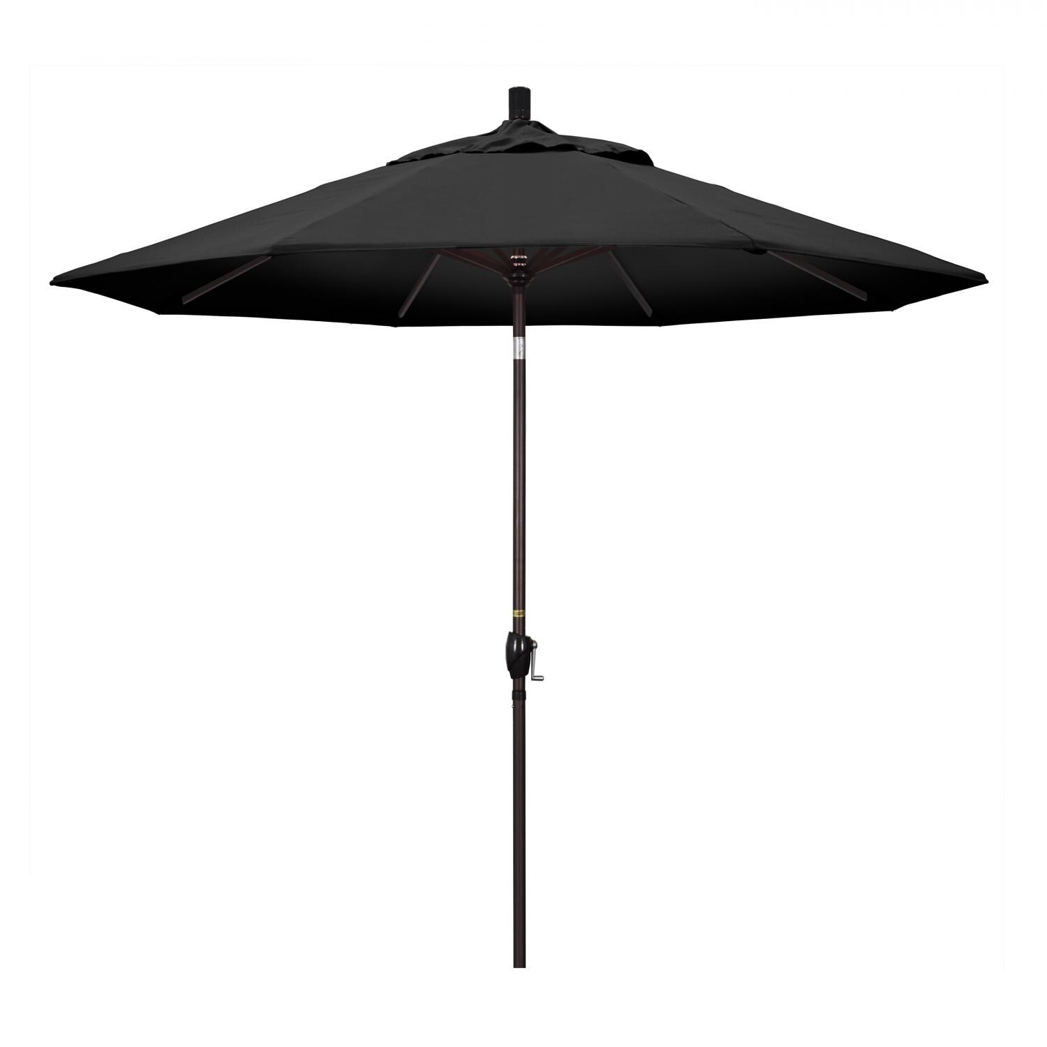California Umbrella 9 Ft. Octagonal Aluminum Push Button Tilt Patio Umbrella W/ Crank Lift & Aluminum Ribs - Bronze Frame / Olefin Black Canopy