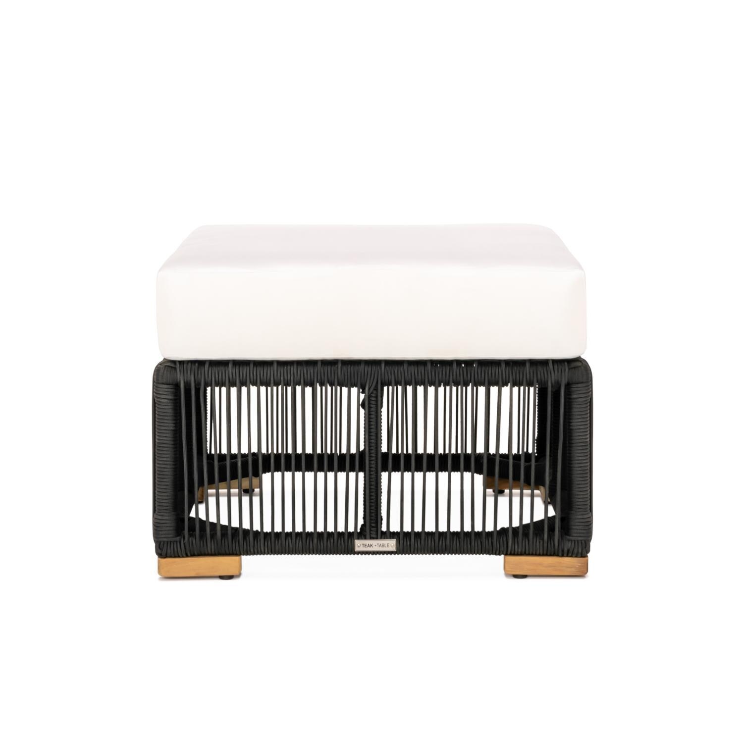 Teak + Table Breeze Olefin Rope & Teak Patio Ottoman in Charcoal/Natural - White Background thumbnail