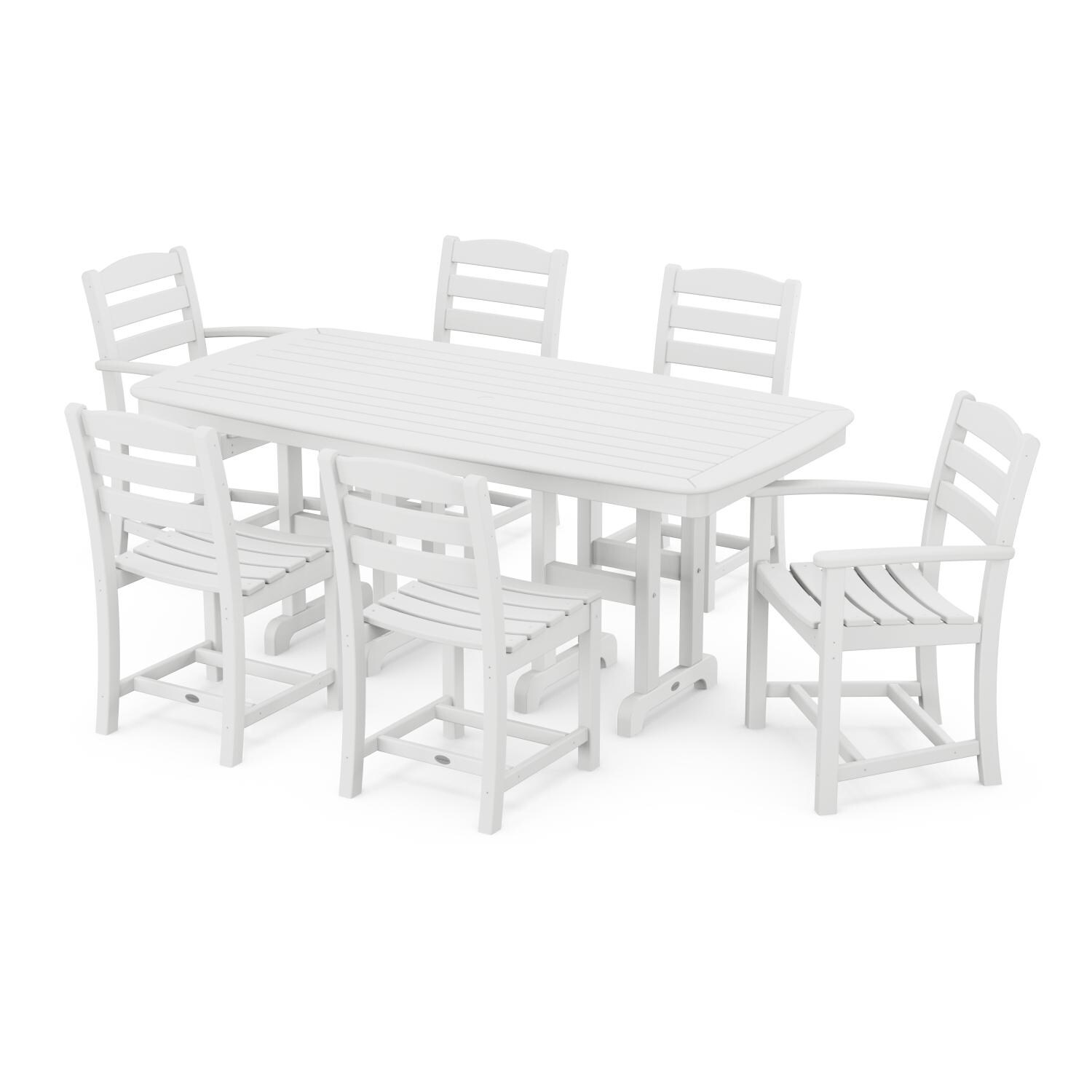 POLYWOOD La Casa Cafe White 7 Piece Rectangular Arm Chair Dining Set - Full View thumbnail