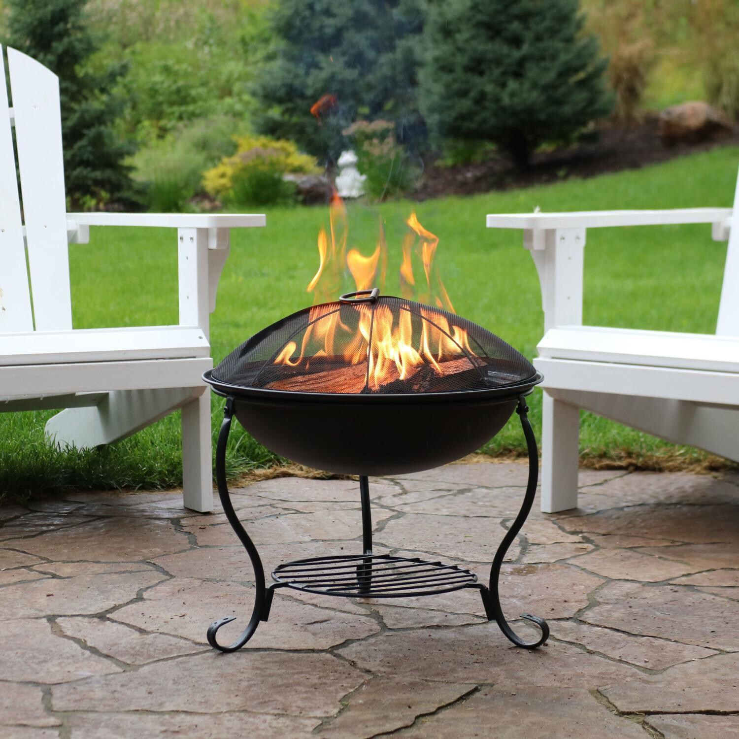 Elegant 19 Inch Round Steel Wood-Burning Fire Pit in Black by Ultimate Patio