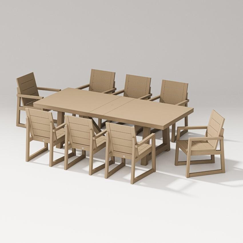 Elevate 9 Pc A-Frame Table Arm Chair Dining Set in Vintage Sahara By PW Designer Series