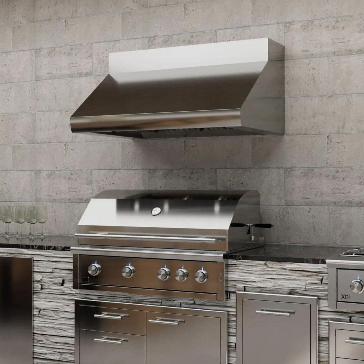 XO Appliance XOGV42S 42-in 1200 CFM Vent Hood w/ LED Lighting & Pro Baffle Filters - Right View - Lifestyle thumbnail