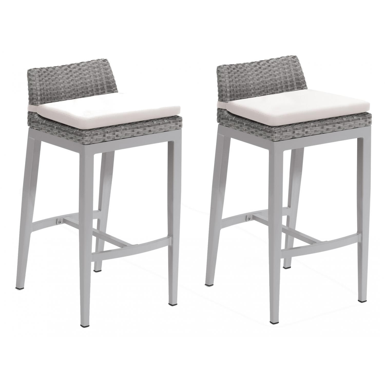 Argento 2 Piece Wicker Patio Bar Stool Set W/ Eggshell White Cushions By Oxford Garden thumbnail