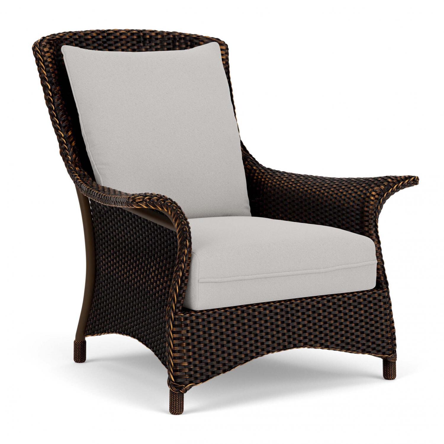 Lloyd Flanders Mandalay Lounge Chair in Mink Finish with Tundra Dove fabric - Angled thumbnail
