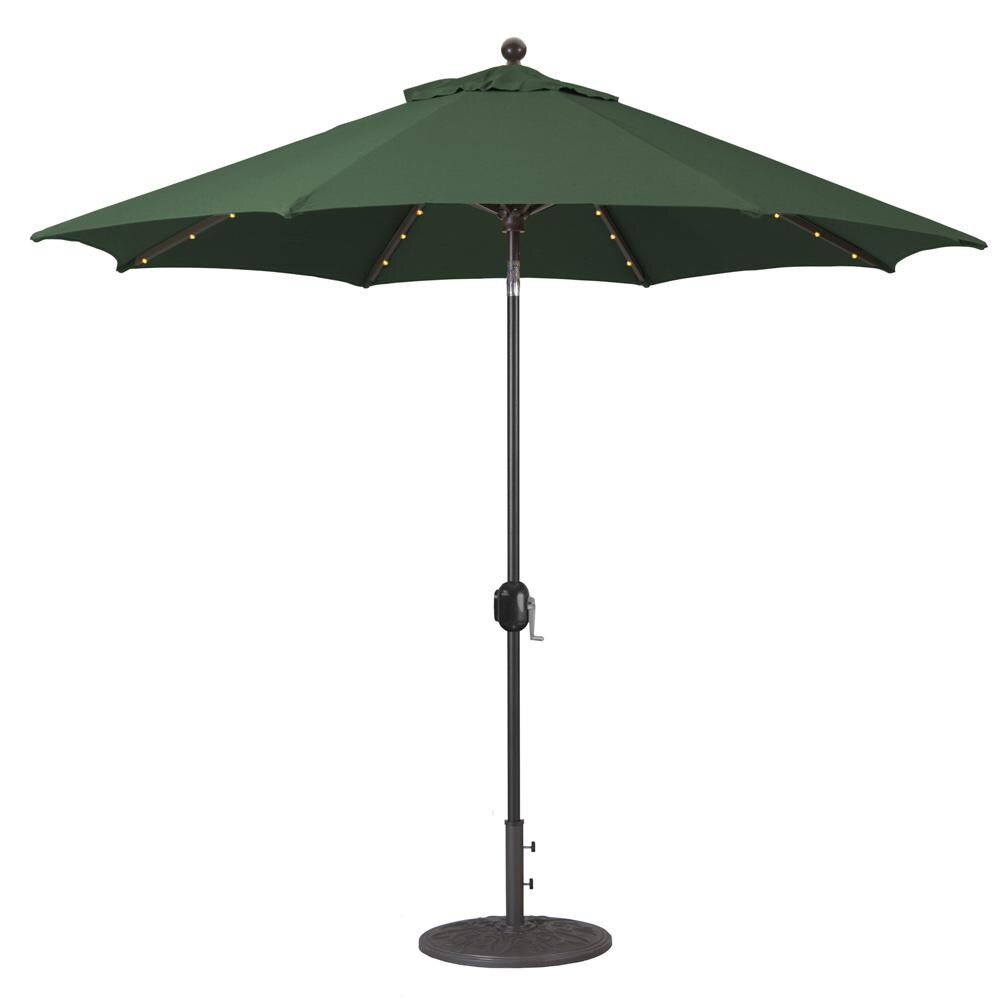 Galtech 9 Ft. Lighted LED Octagonal Aluminum Patio Market Umbrella W/ Crank Lift And Auto Tilt - Antique Bronze Frame W/ Sunbrella Canvas Forest Green Canopy