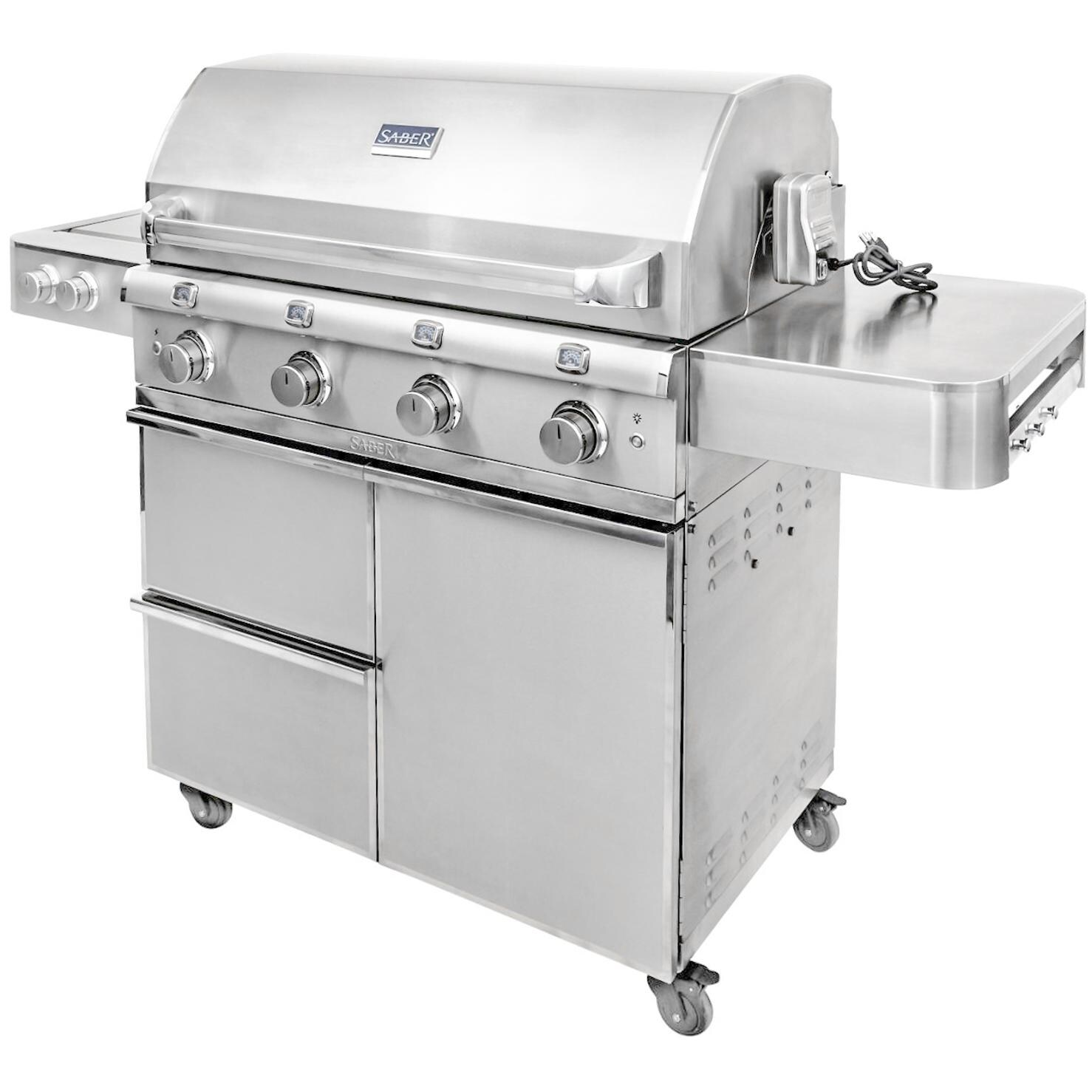 Saber Elite 1670 40-Inch 4-Burner Freestanding Infrared Propane Gas Grill With Side Burner - Angled View thumbnail