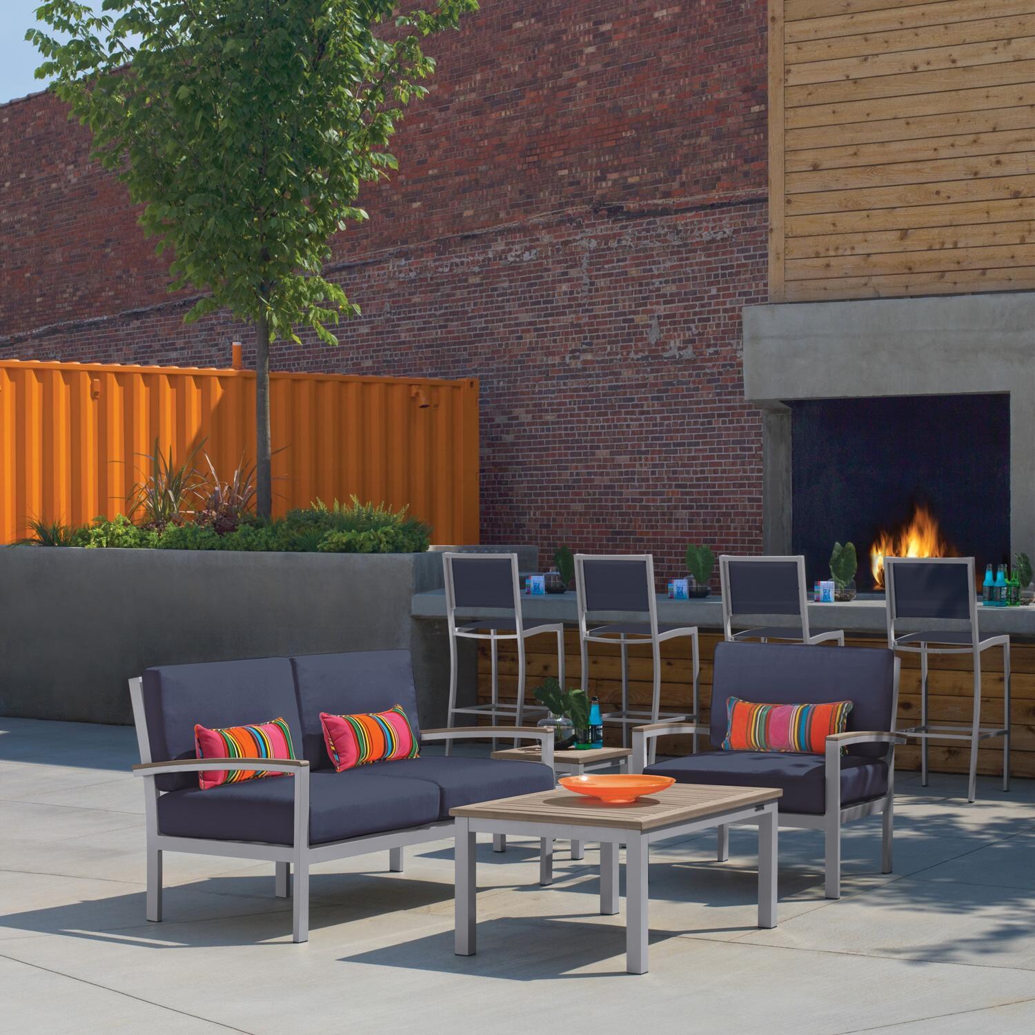 Oxford Garden Travira 41 3/4 Inch Flint Coffee Table W/ Vintage Tekwood Top - Conversation Set thumbnail