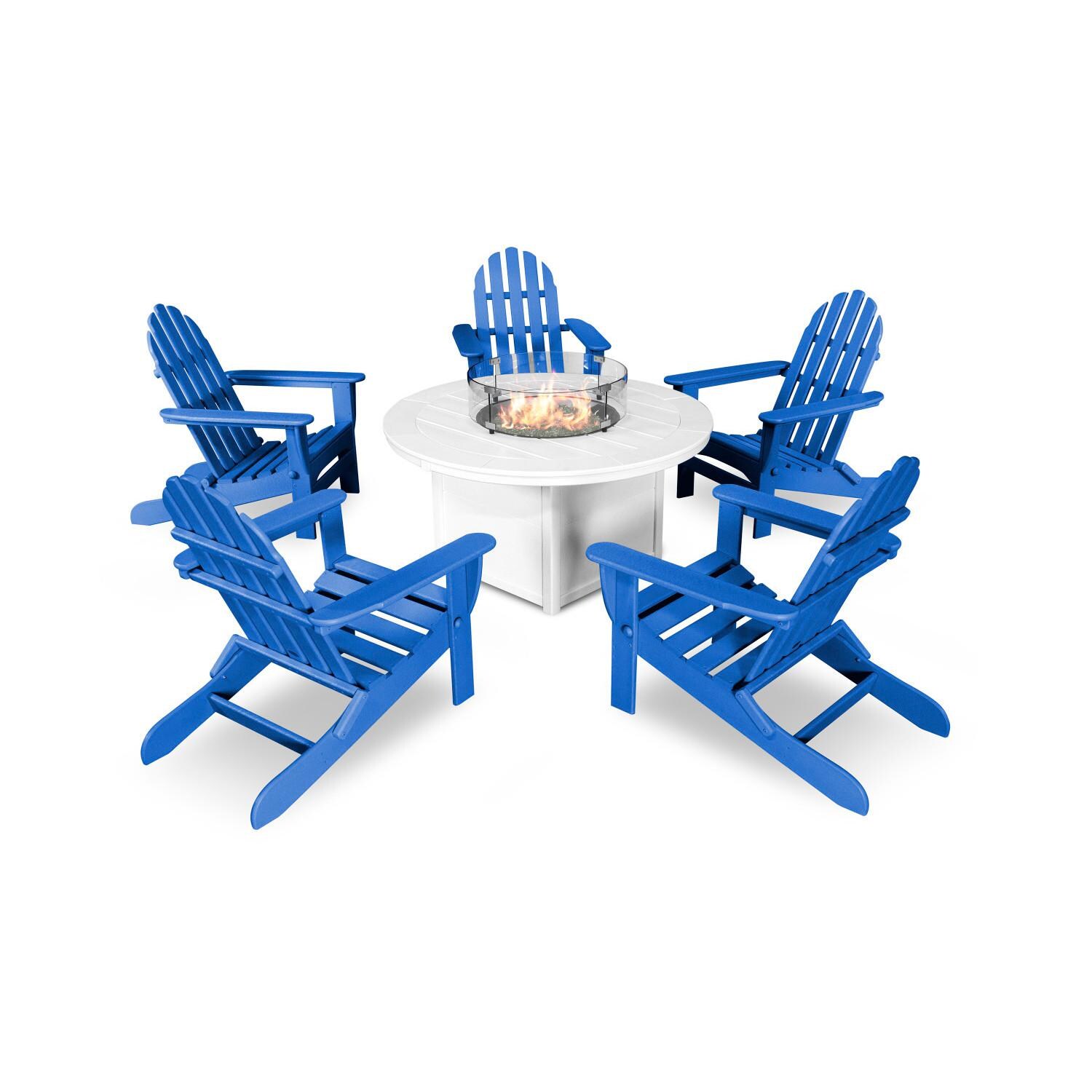 Classic Adirondack 6 Pc Recycled Plastic Fire Pit Seating Set in Pacific Blue by POLYWOOD