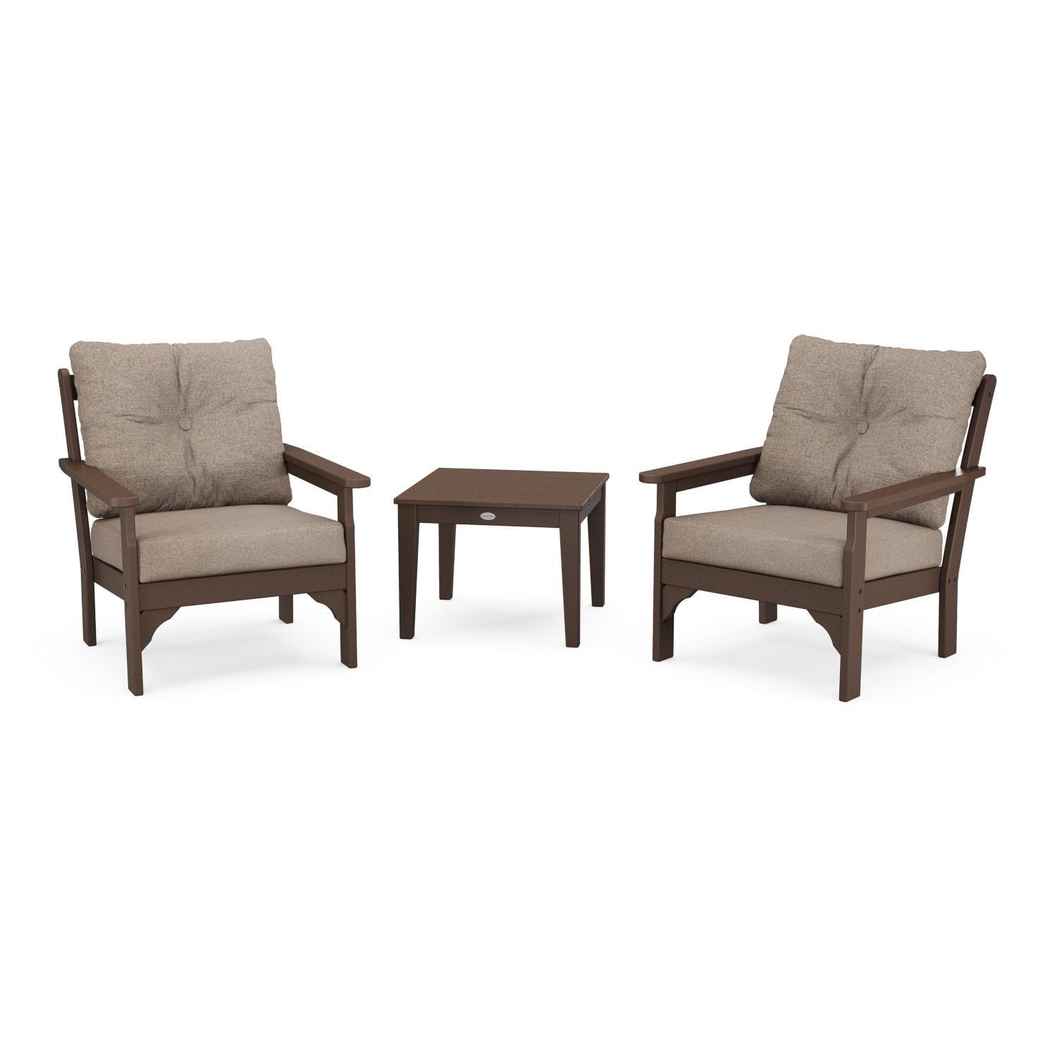 POLYWOOD Vineyard Mahogany & Spiced Burlap 3-Piece Deep Seating Set thumbnail