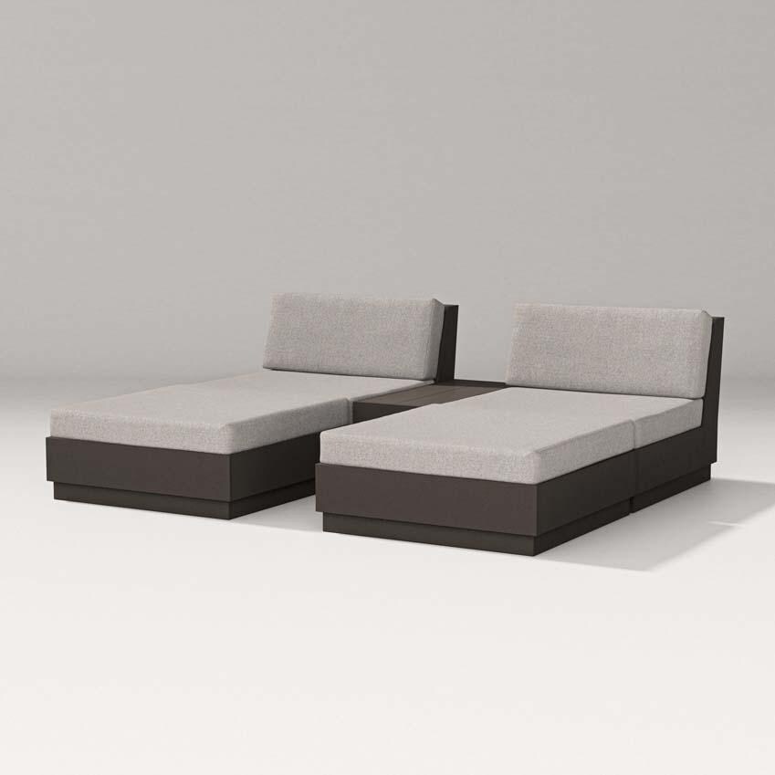 Elevate 5 Pc Recycled Plastic Double Chaise Lounge Seating Set in Vintage Sahara/Weathered Tweed By PW Designer Series - White Background thumbnail