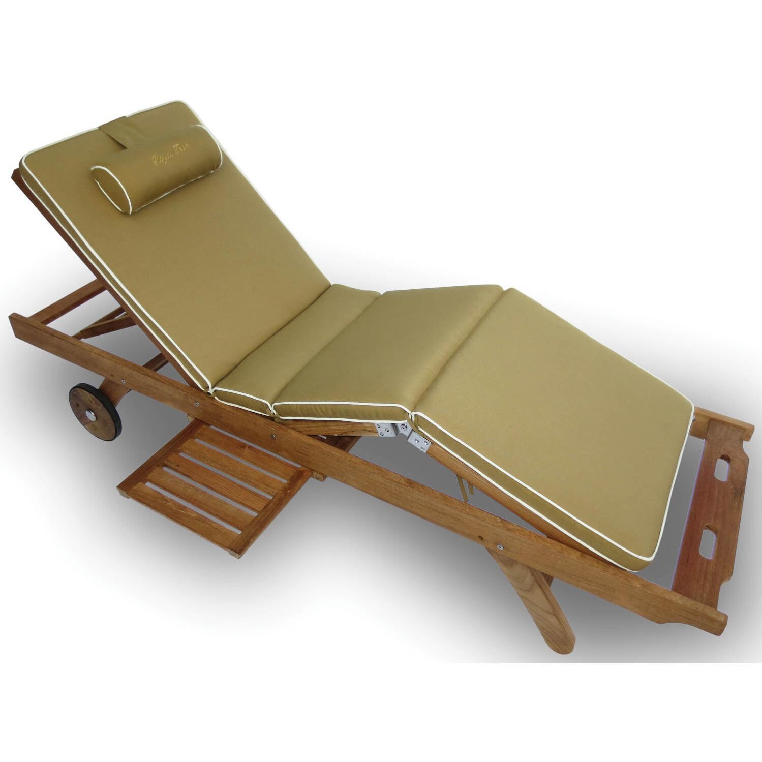 Royal Teak Collection Sun Bed Chaise Lounge 2 Person Teak Chaise Lounge Set - Sunbed with Bronze Cushions thumbnail