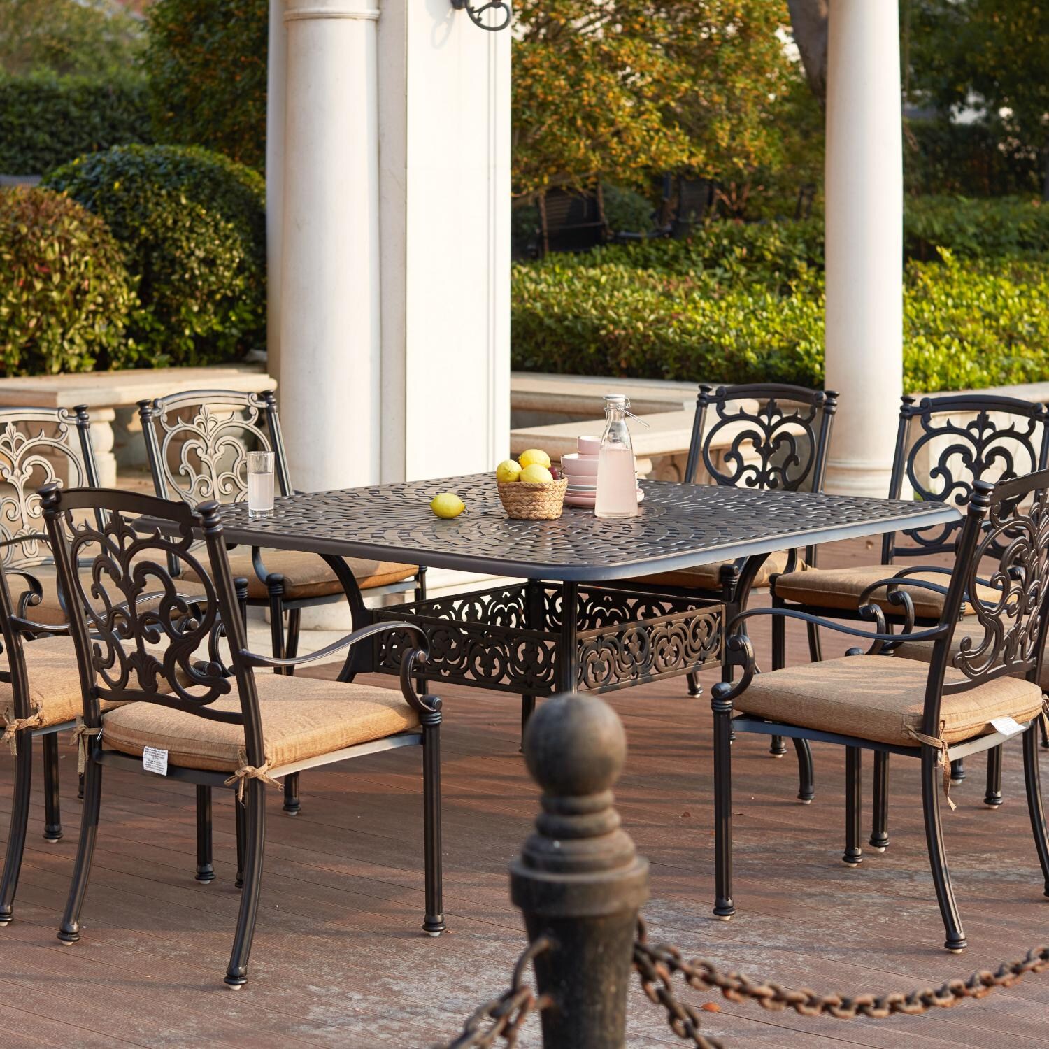 Darlee Santa Barbara 9 Piece Cast Aluminum Patio Dining Set W/ Square Table - Antique Bronze - Lifestyle thumbnail