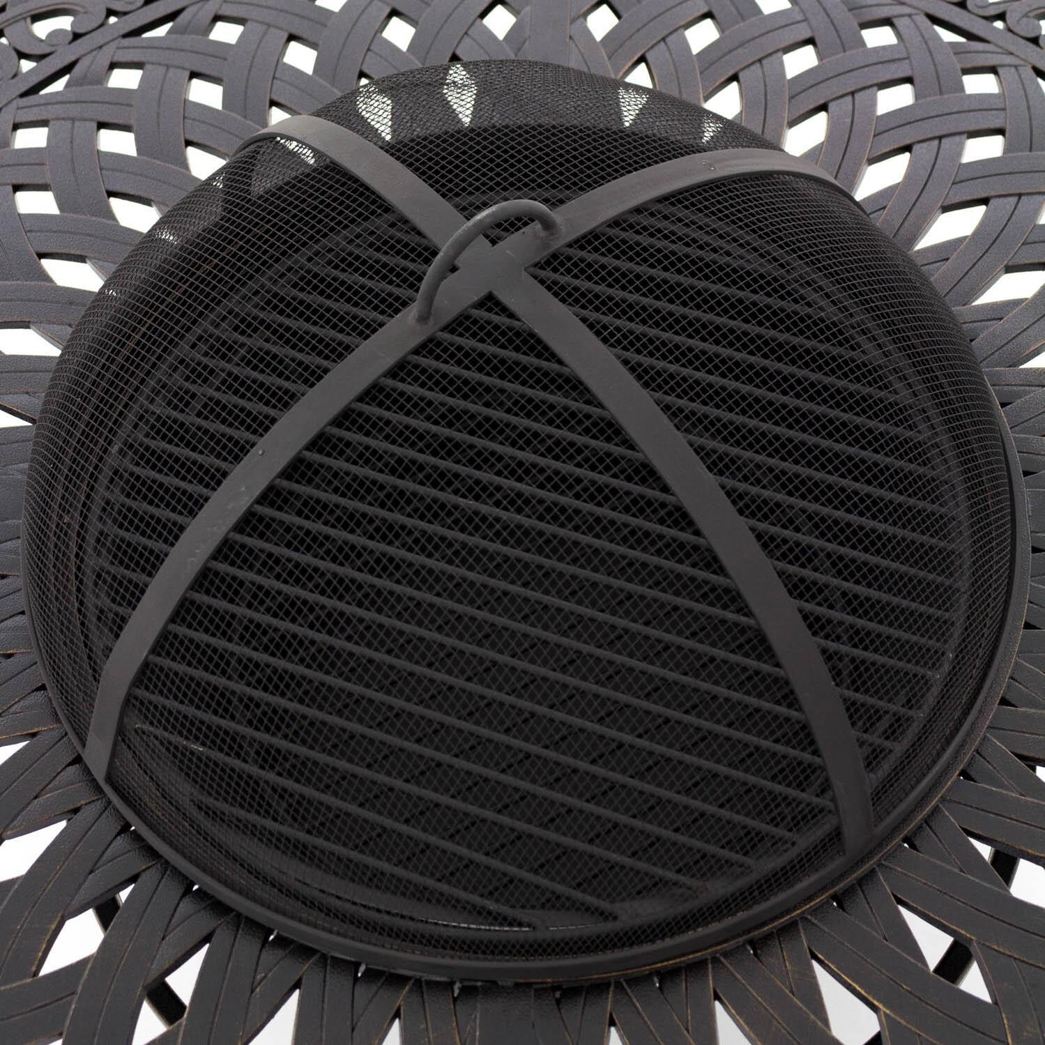 Villa Flora 48-Inch Round Cast Aluminum Wood Burning Fire Pit - Spark Screen Detail thumbnail