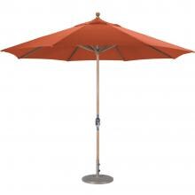 Galtech 11 Ft. Octagonal Teak Patio Market Umbrella W/ Crank Lift - Sunbrella Canvas Brick Canopy