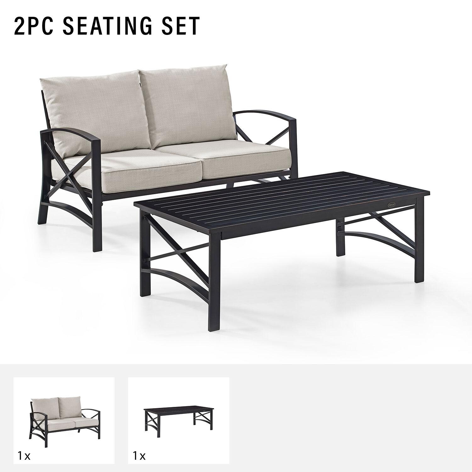 Ultimate Patio UP-82243BZ-OL 2Pc Outdoor Loveseat Patio Furniture Set in Oatmeal - Included in Set (Loveseat and Coffee Table) - Diagram thumbnail