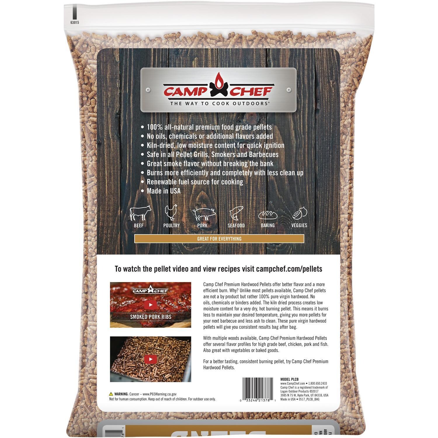 Camp Chef 20 Lb. Premium Hardwood Pellets - Competition Blend - Bag Backside - White Background thumbnail