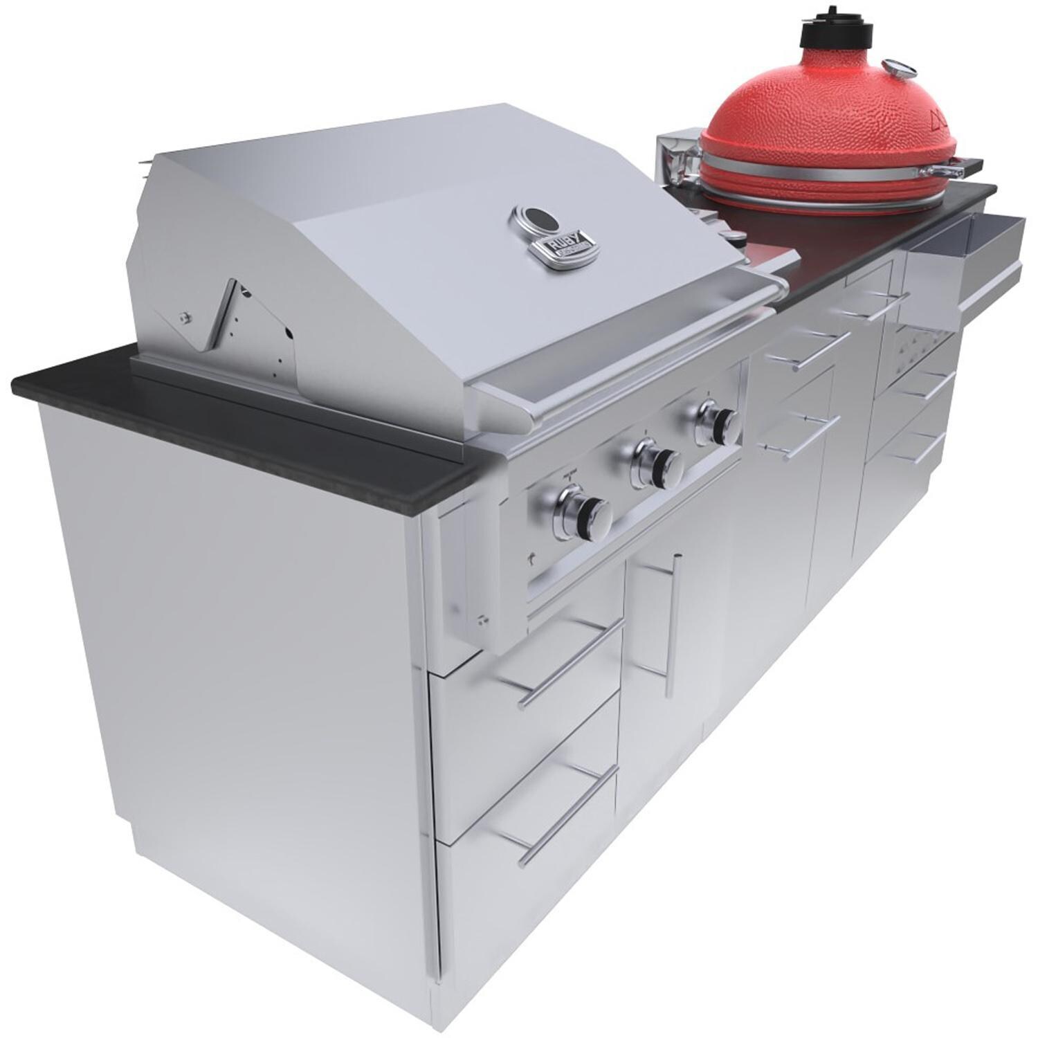Sunstone Grills SCPKAMADO-LP KAMADO 8 Ft Cabinet Island Package in Propane - Front Angle 1 - White Background thumbnail