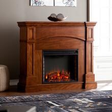 Southern Enterprises Lantana 46-Inch Electric Fireplace W/ Corner Convertible Mantel - Oak Saddle - FE9625 image