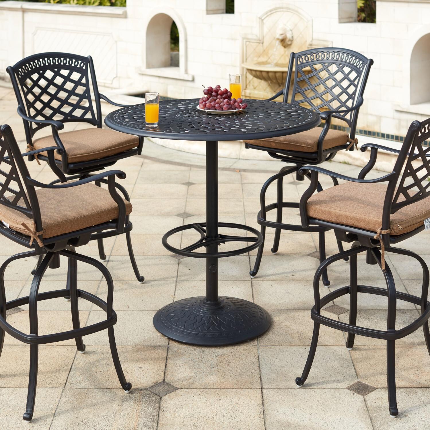 Darlee Sedona 5 Piece Cast Aluminum Patio Bar Set W/ 42 Inch Round